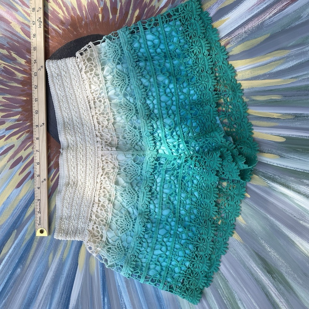 Women's Crochet Lace Lined Shorts L Teal/Cream Ombre - Picture 2 of 6